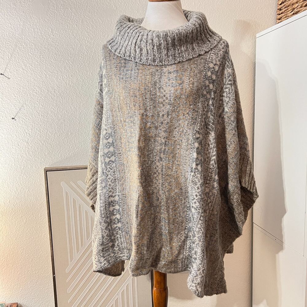 Splendid Womens Gray Wool Blend Cowl Neck Sweater Poncho Sz M/L Boho Cottage